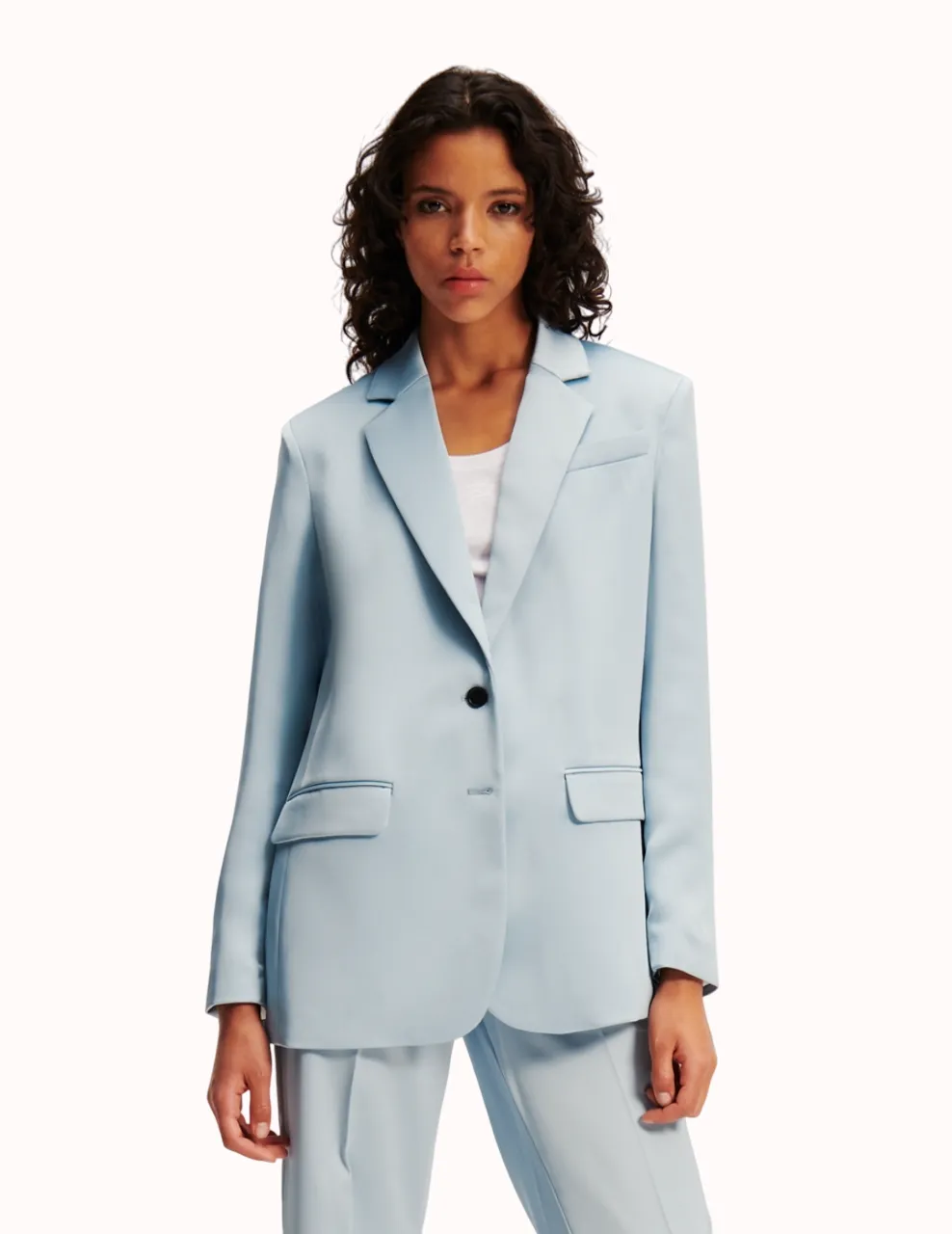 KARL LAGERFELD RTW-1 FLUID SATIN TAILORED WOMEN BLAZER CASHMERE BLUE