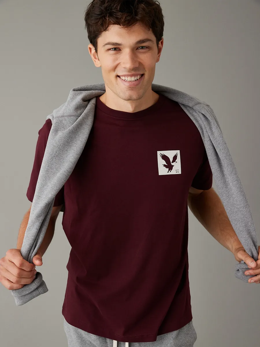 AMERICAN EAGLE MEN G SS CORE BRAND SET IN TEE- PC DYE + SERIOUSLY SOFT WASH 613 BURGUNDY