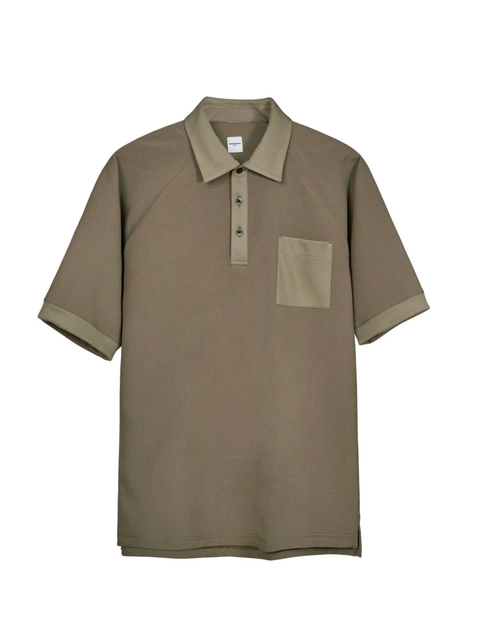 TAKEO KIKUCHI MEN BEIGE STRETCH BONDED DOUBLE SS POLO SHIRT