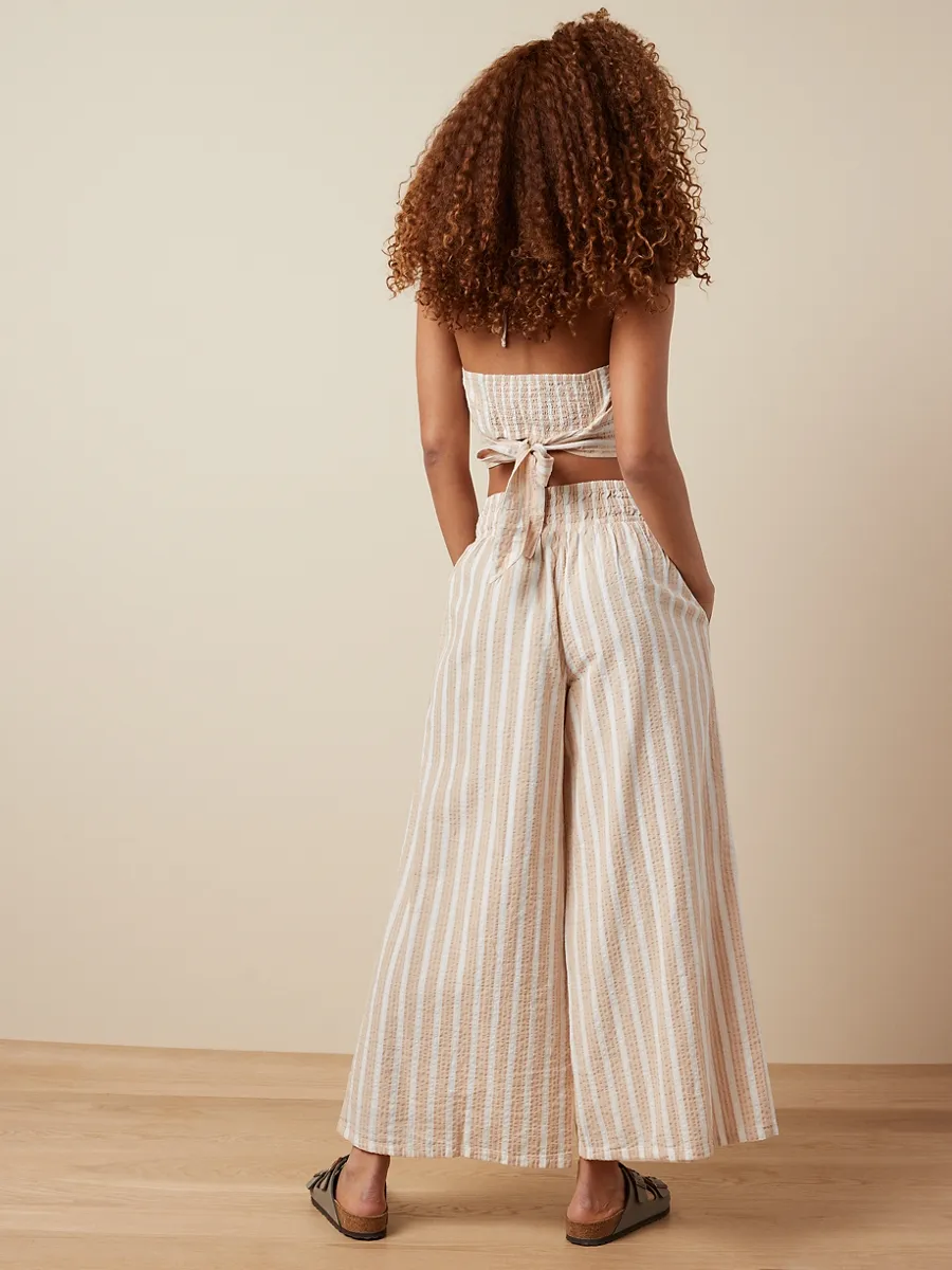 AMERICAN EAGLE WOMEN SMOCKED WB WIDE LEG 207 TAN