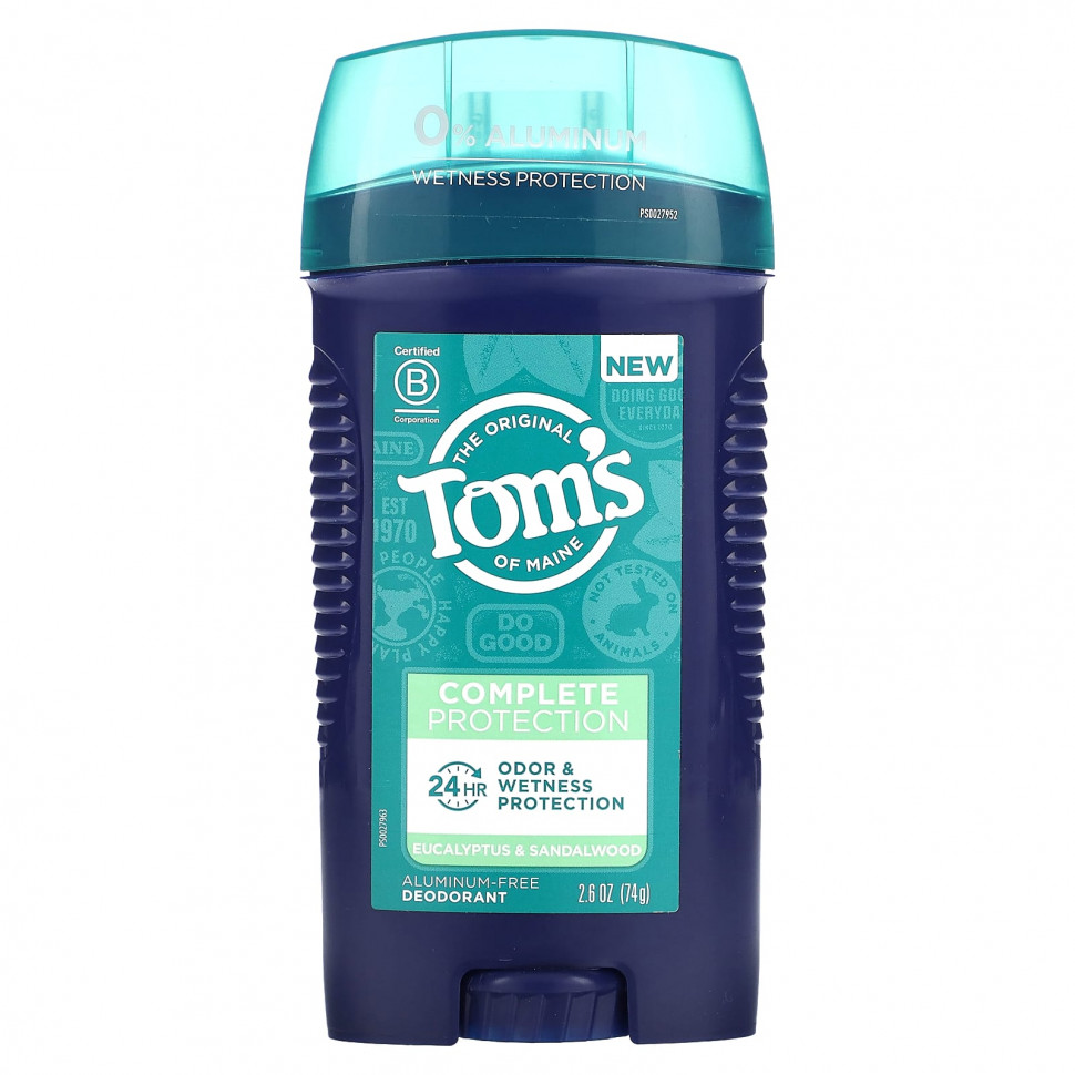 Tom's of Maine, Дезодорант для комплексной защиты без алюминия, эвкалипт и сандал, 74 г (2,6 унции)