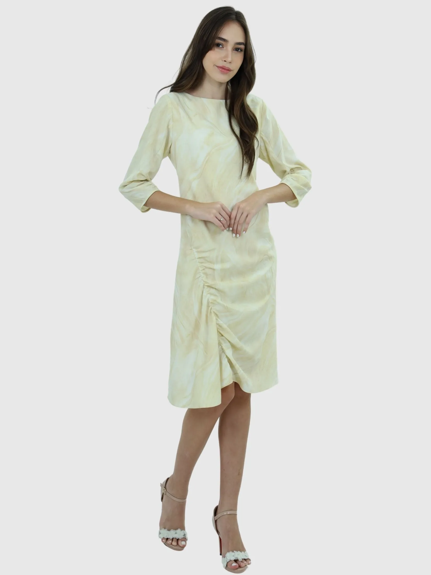 VERONIQA Women Dress Long Sleeves Peach Skin Yellow