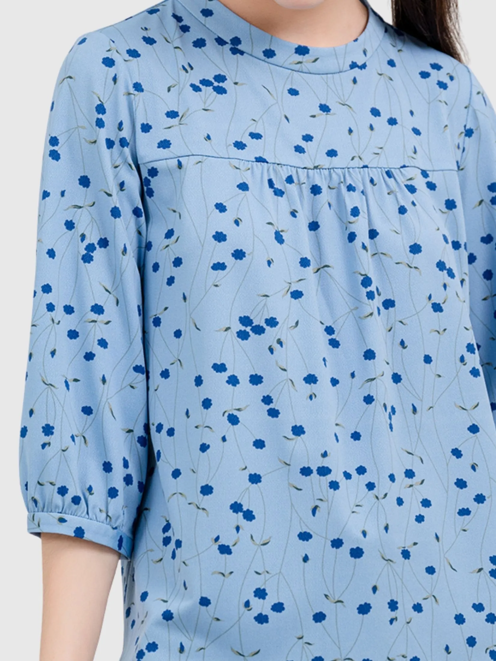 AMILA Women Blouse Long Sleeves Spun Print Blue