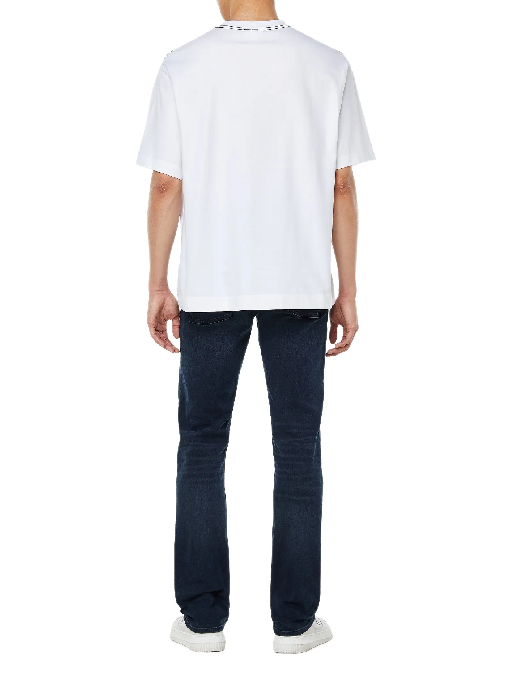 CALVIN KLEIN Men s Relaxed Fit Topstitch Patch Logo Short Sleeve T-Shirt White