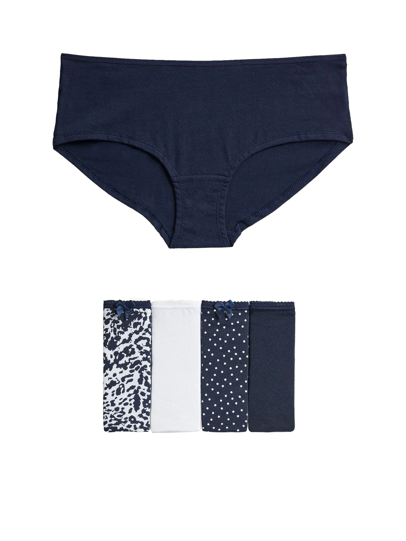 MARKS & SPENCER Women Briefs Low Rise Shorts Cotton Lycra Printed 5pk Multi-Color