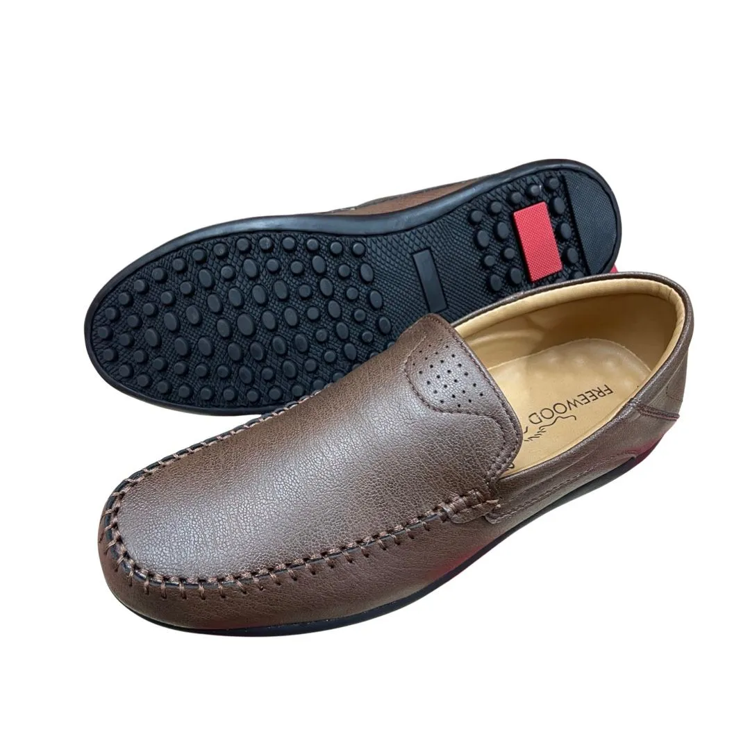 FREEWOOD SHOES Men Leather Loafer-Brown