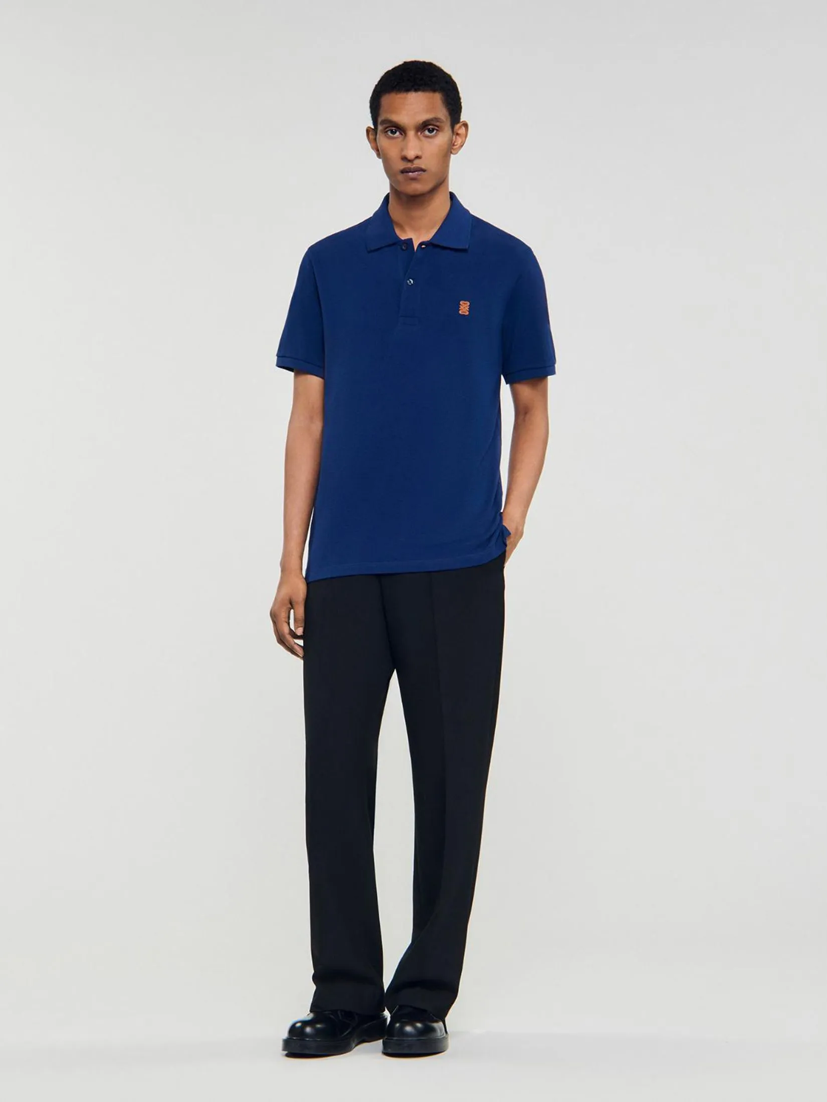 SANDRO Polo Shirt With Leather Logo