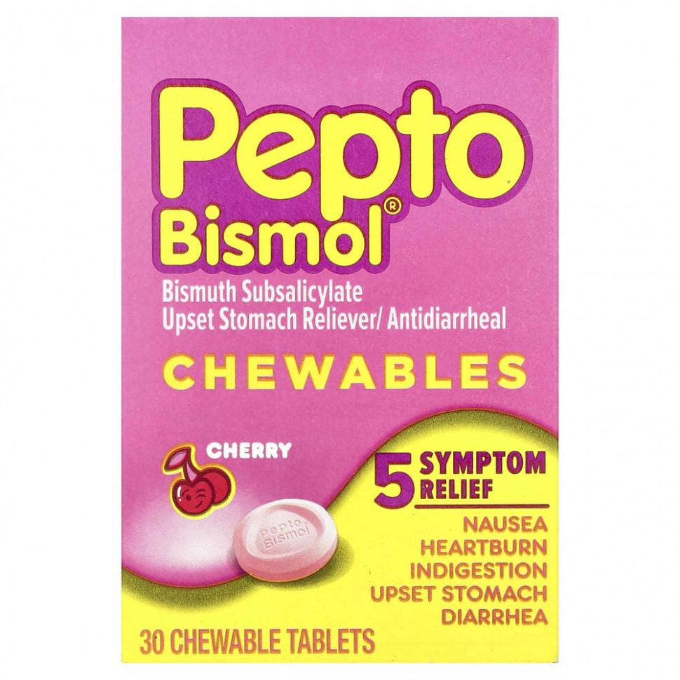 Pepto Bismol, Жевательные таблетки, вишня, 30 жевательных таблеток