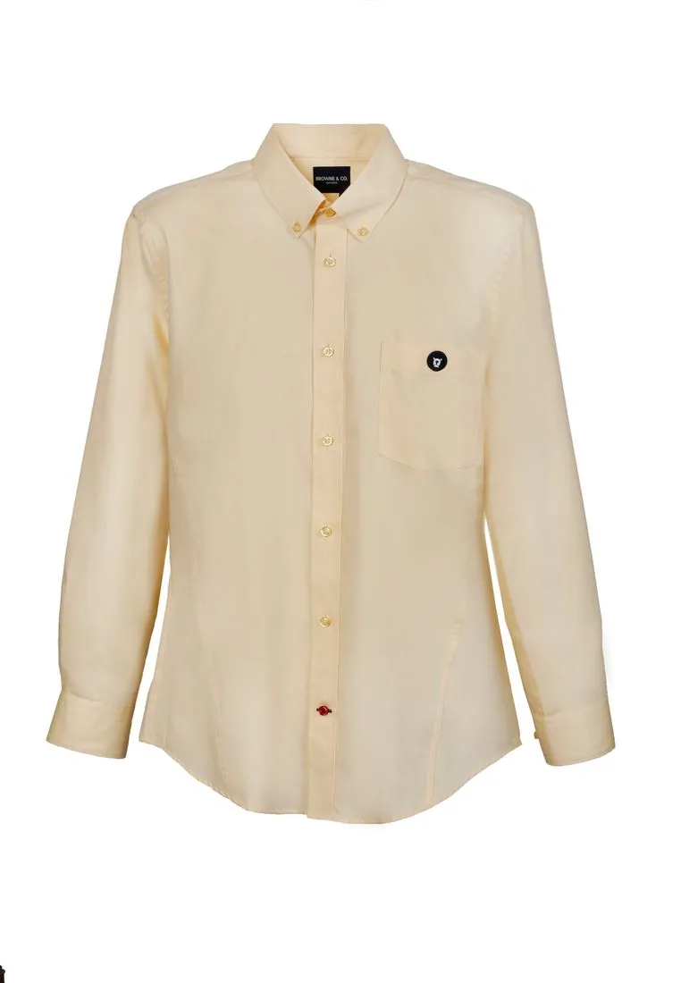 BROWNE & CO. Light Yellow Button Down Collar Long Sleeves Shirt with Pocket