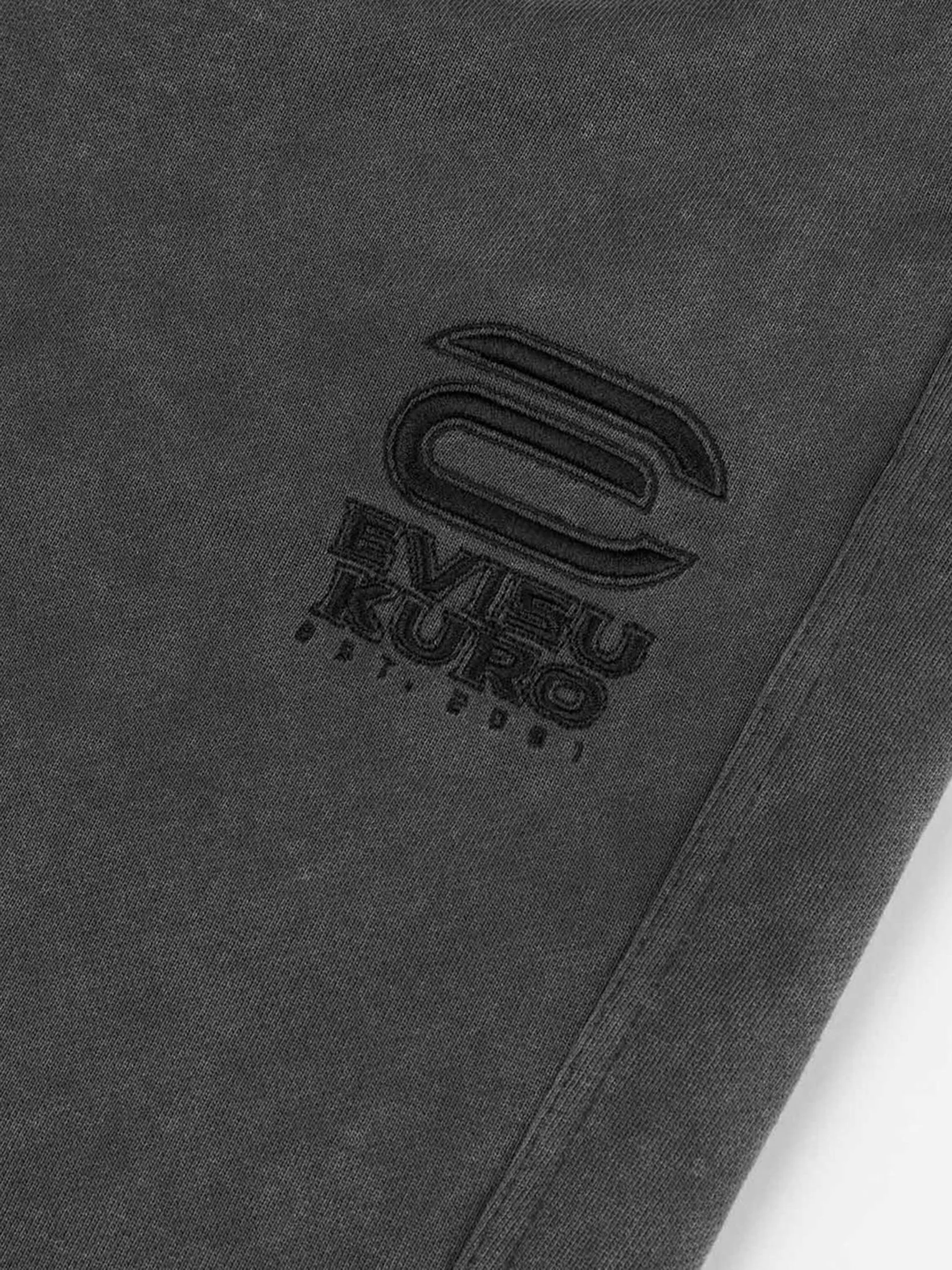 EVISU Men Sweatpants EVISUKURO E Embroidery Distressed Loose Fit Black
