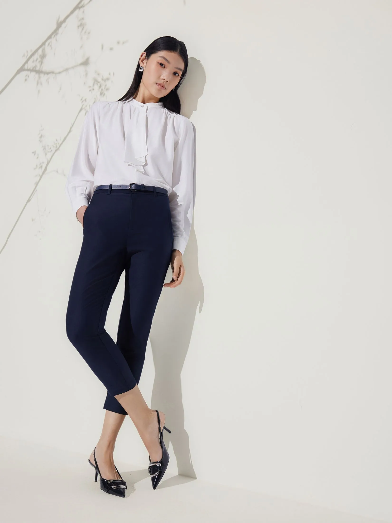 G2000 Women Clothing Cotton Modal Capri Skinny Casual Pants With Belt Capri Skinny Shape - Navy