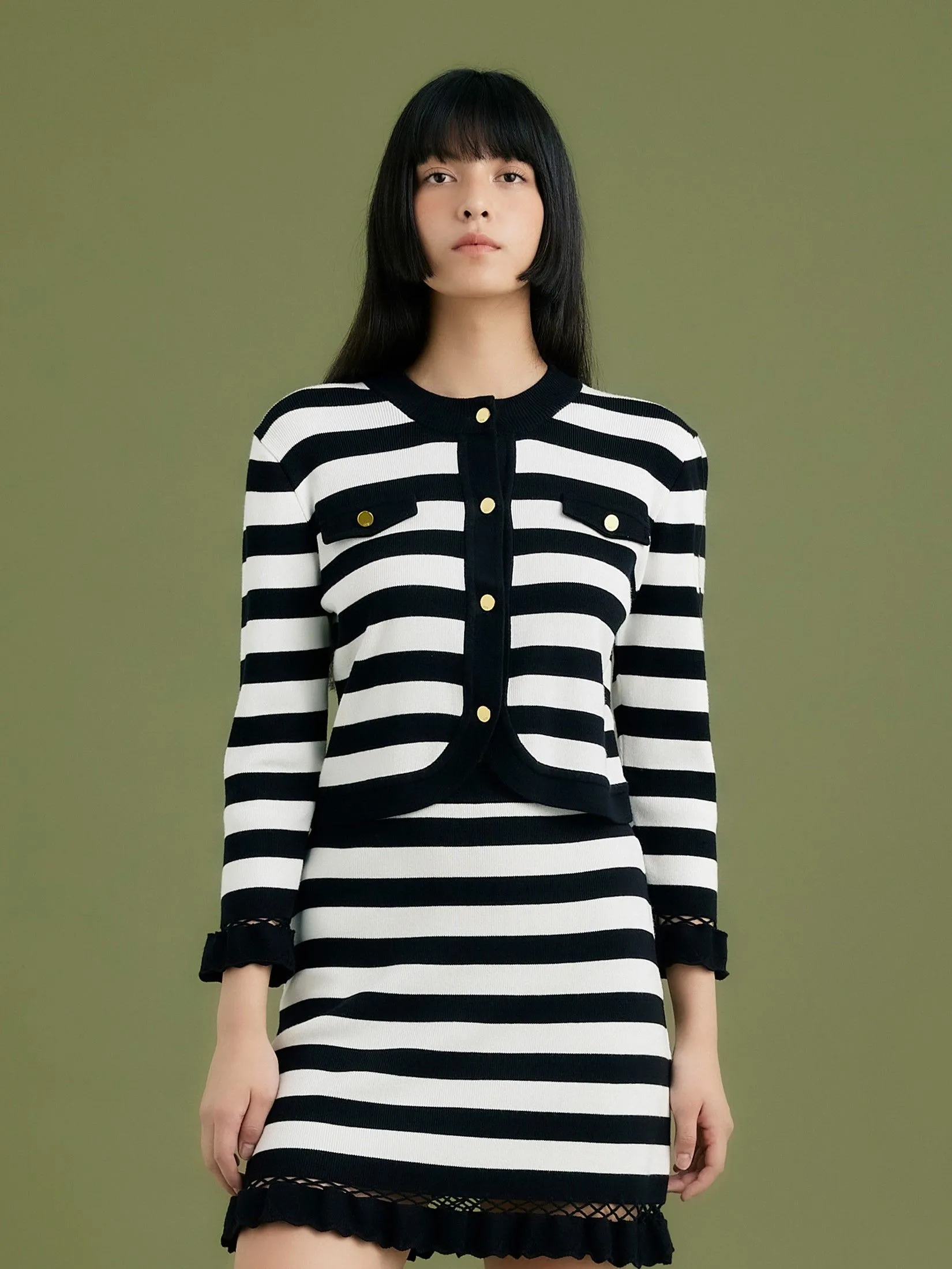 ASV (AW24) Imani Striped Women Cropped Cardigan White Black