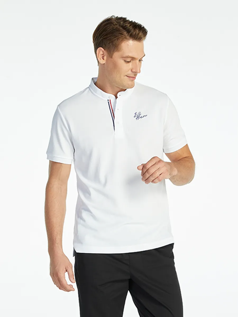 ELLE HOMME MEN BAND COLLAR POLO SHIRT W8K904WH - WHITE