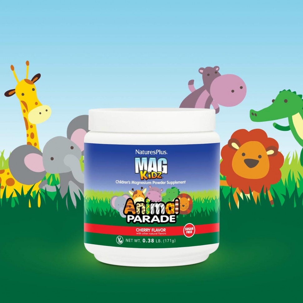 NaturesPlus, 'Парад зверей' Mag Kidz, магний для детей, вкус натуральной вишни, 0,37 ф (171 г)