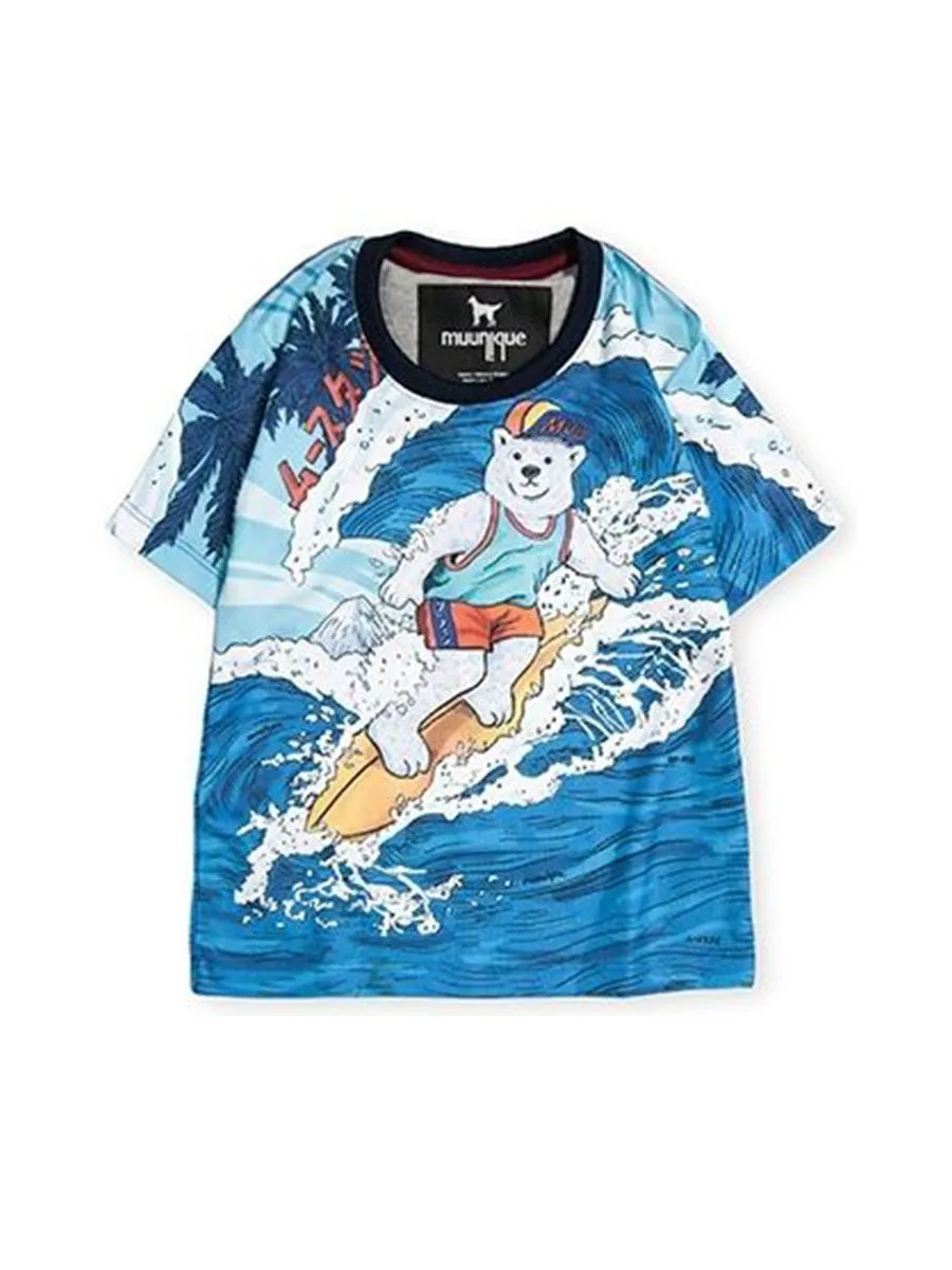 MUUNIQUE Bear Surf Print T-Shirt Blue XL