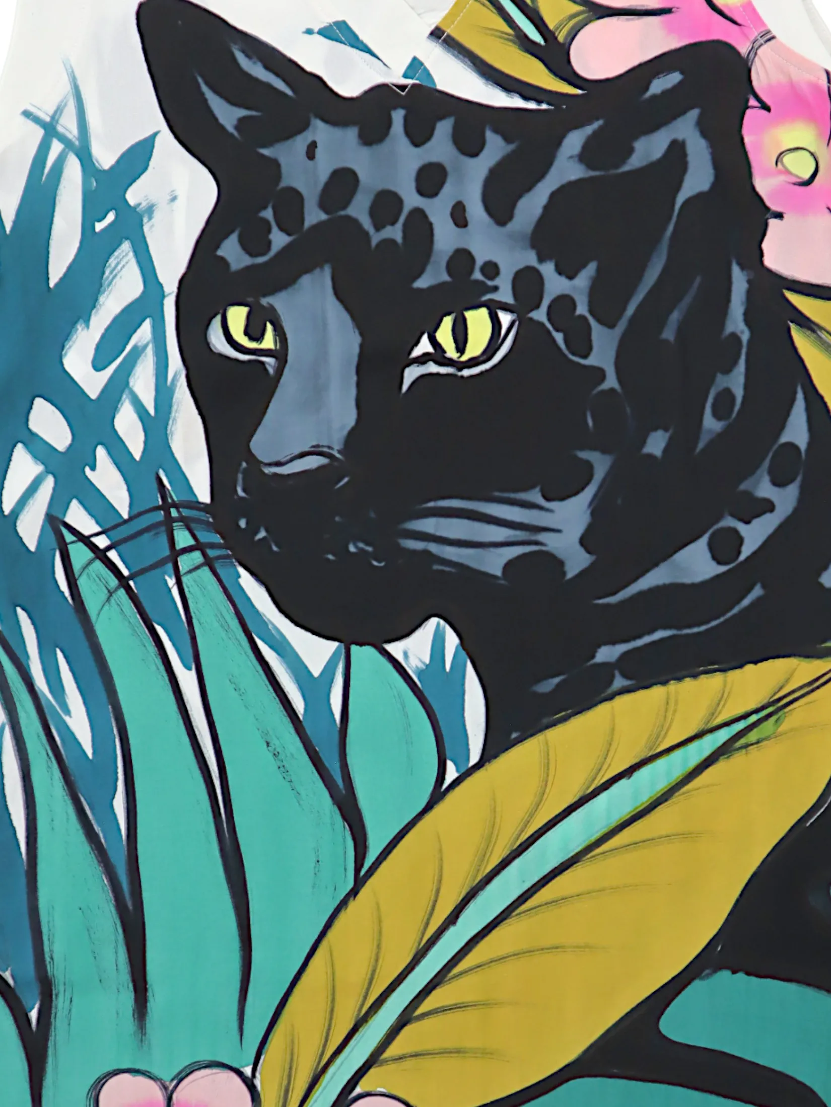 YODYOKO Woman Sleeveless Dress - White : Black Panther in the Secret Garden