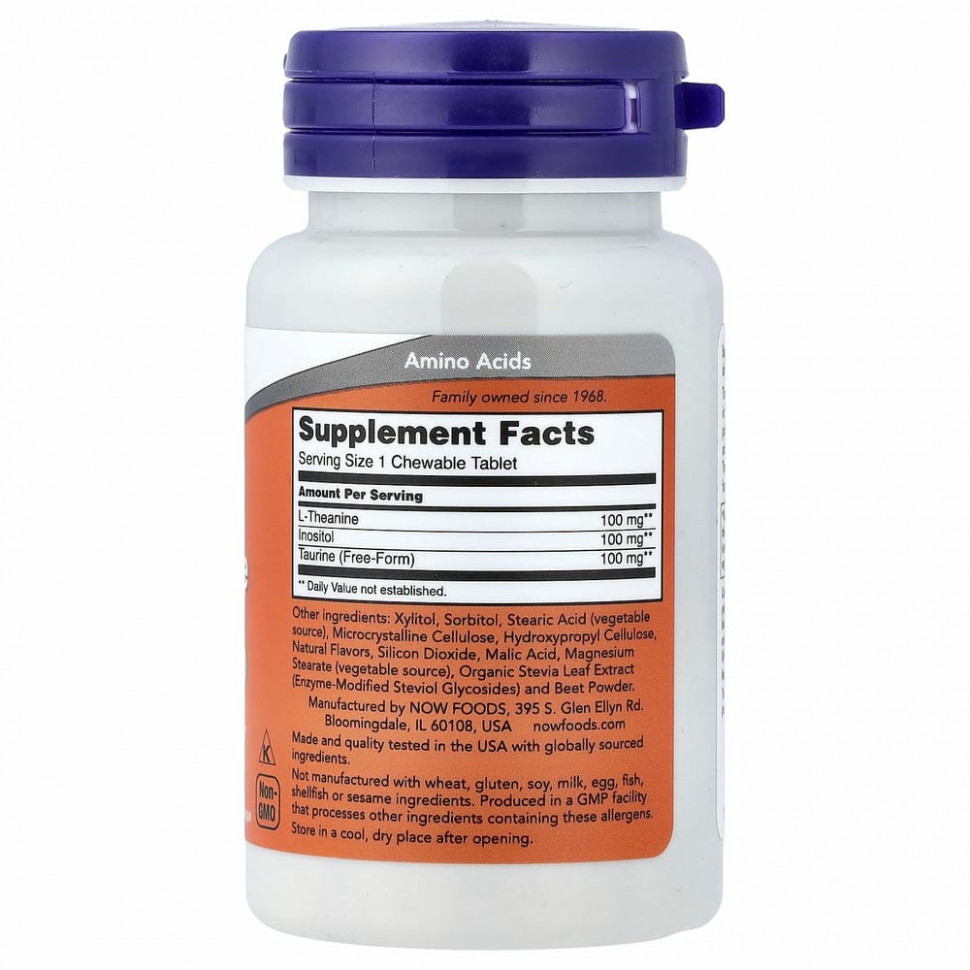 NOW Foods, L-теанин в жевательных таблетках, 100 мг, 90 жевательных таблеток