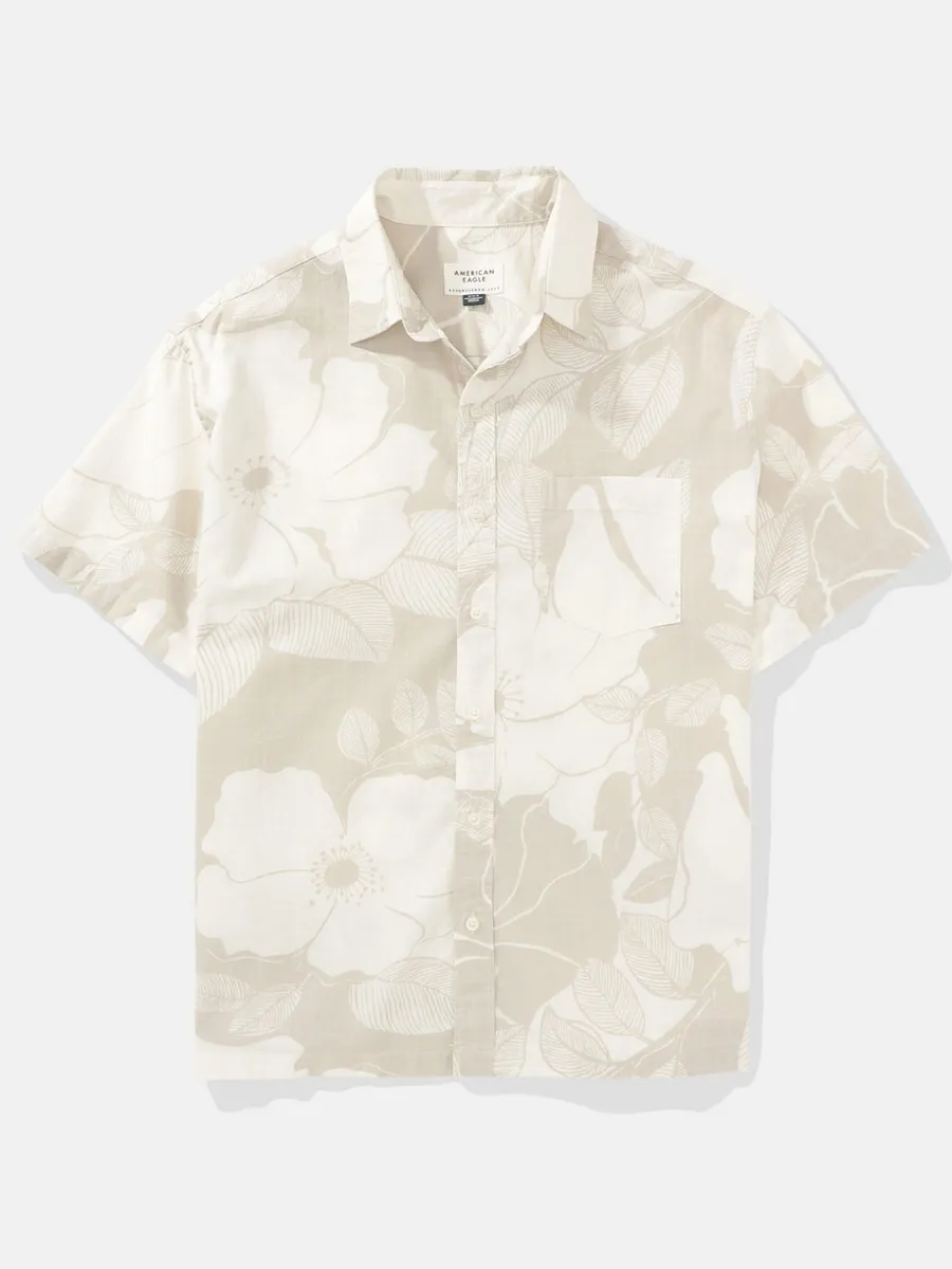 AMERICAN EAGLE MEN HARRY FLORAL SS OVERSIZED CSC BRODERICK SLUB SHIRT 207 TAN