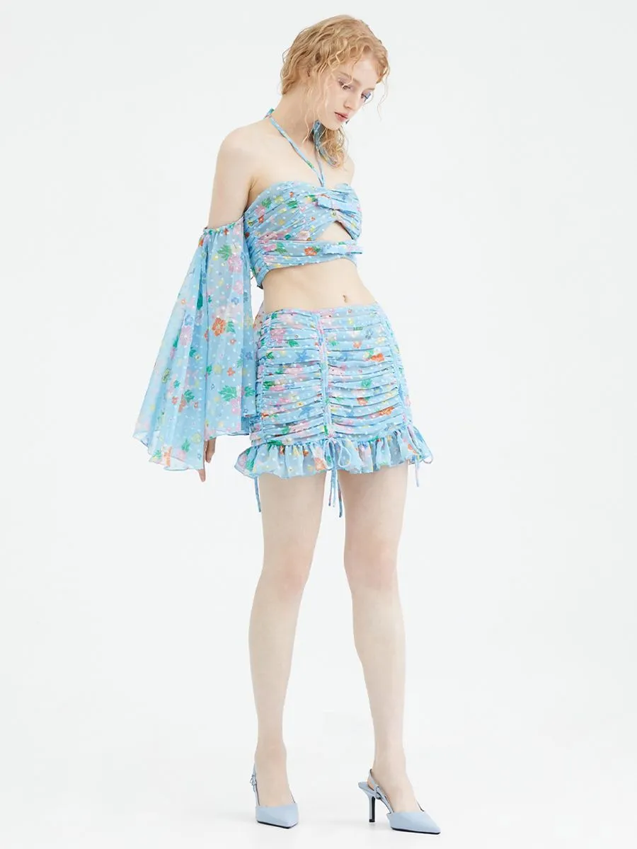 KLOSET (SSD23)Under the sea Ruched skirt Blue