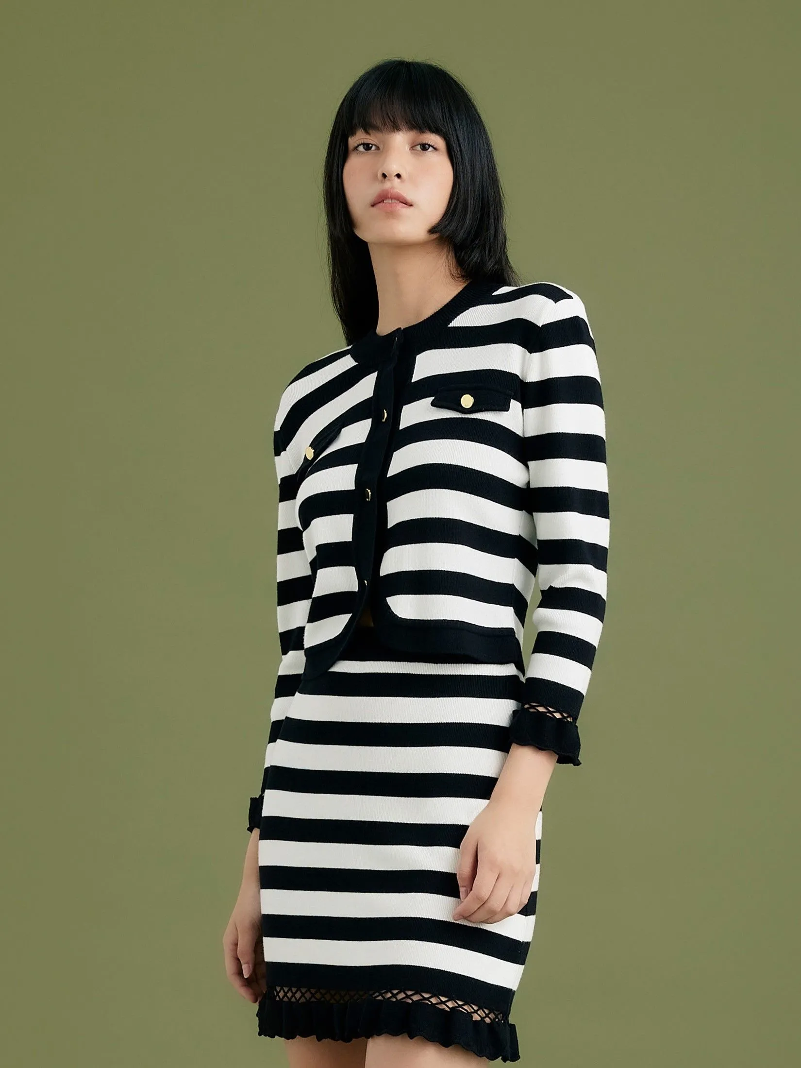 ASV (AW24) Imani Striped Women Cropped Cardigan White Black