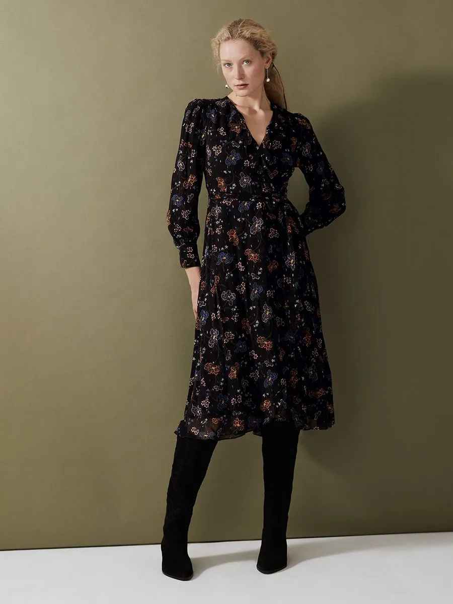 MARKS & SPENCER Floral V-Neck Frill Detail Midi Wrap Dress T533524UY4