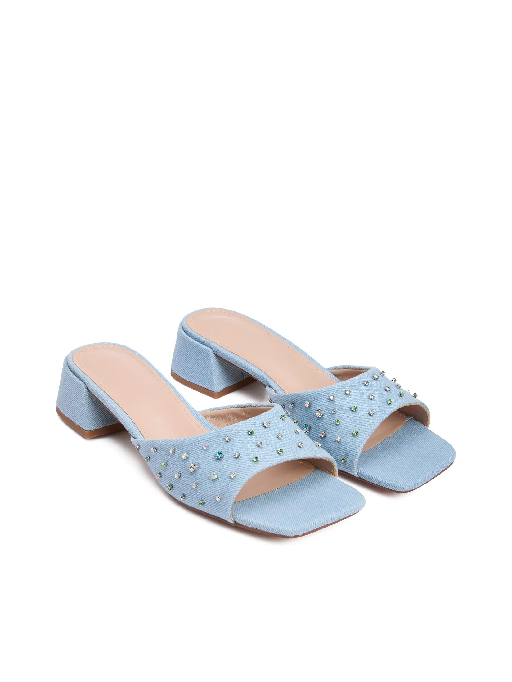 FOF Women High Heels In Denim With Diamond Blue