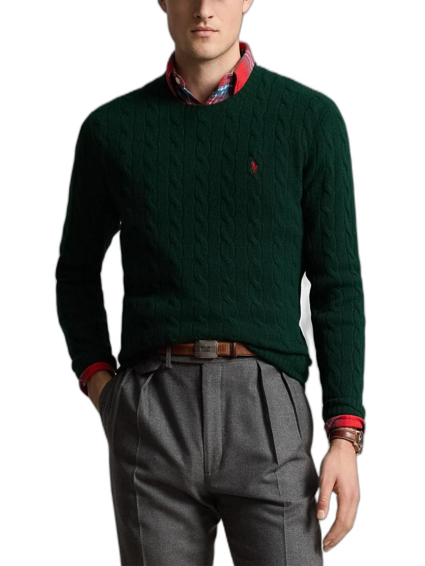 POLO RALPH LAUREN Men Pullover-Cable-Knit Wool-Cashmere Sweater MNPOSWE16821256-Green