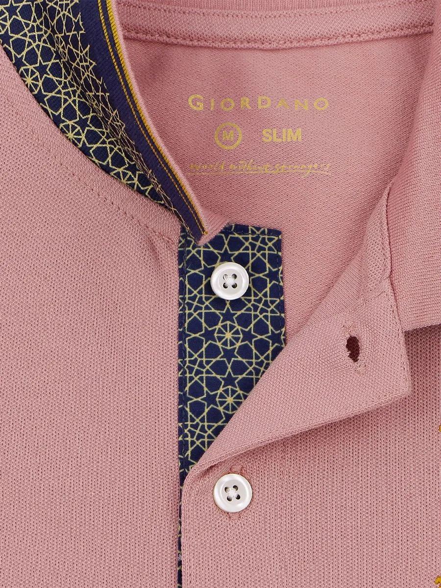 GIORDANO Men's Slim Fit 3D Lion Embroidery Polo Ash Rose Pink