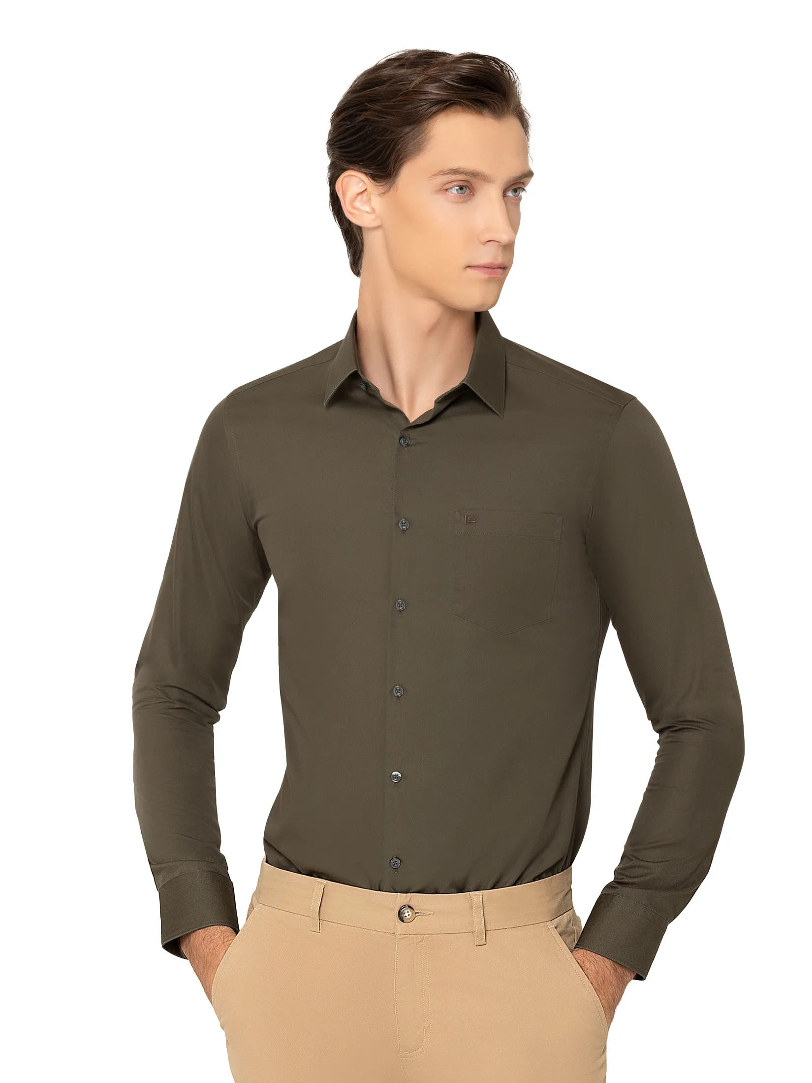 GUY LAROCHE MENWEAR Men s Shirt Long-Sleeve Green Slim Fit, Model BAB6200W5DR Size - L