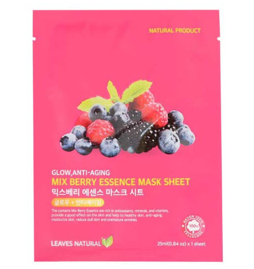 Тканевая маска для лица с ягодами Leaves Natural 10 шт