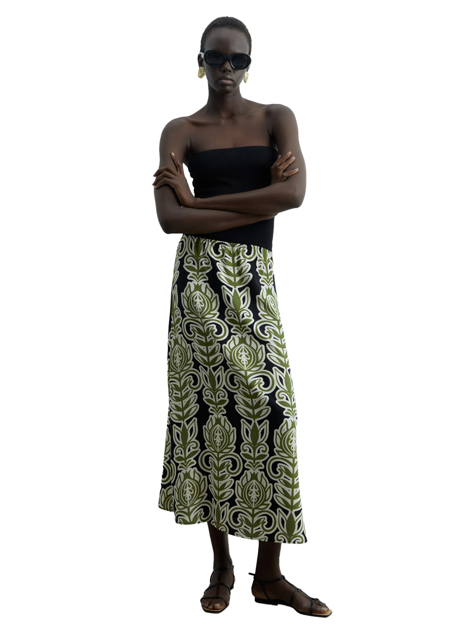 SFERA Women Skirt Printed Midi Green Size - M