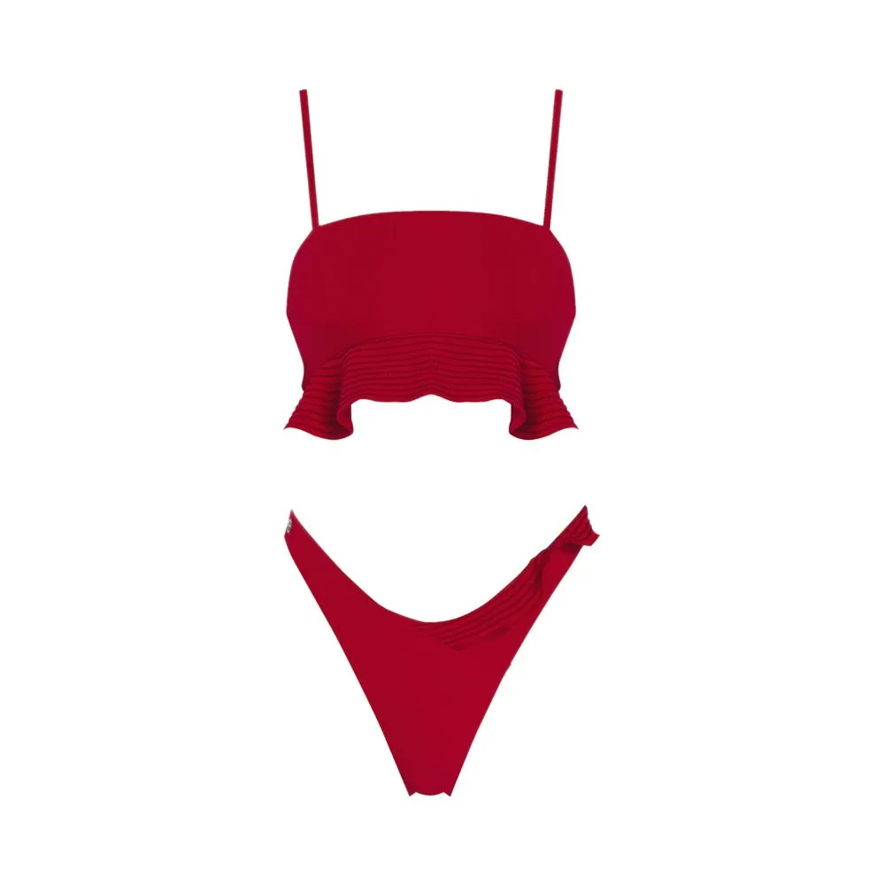 ANGELYS BALEK RED PEPLUM & BRAZILIAN BRIEF WOMEN SWIMSUIT