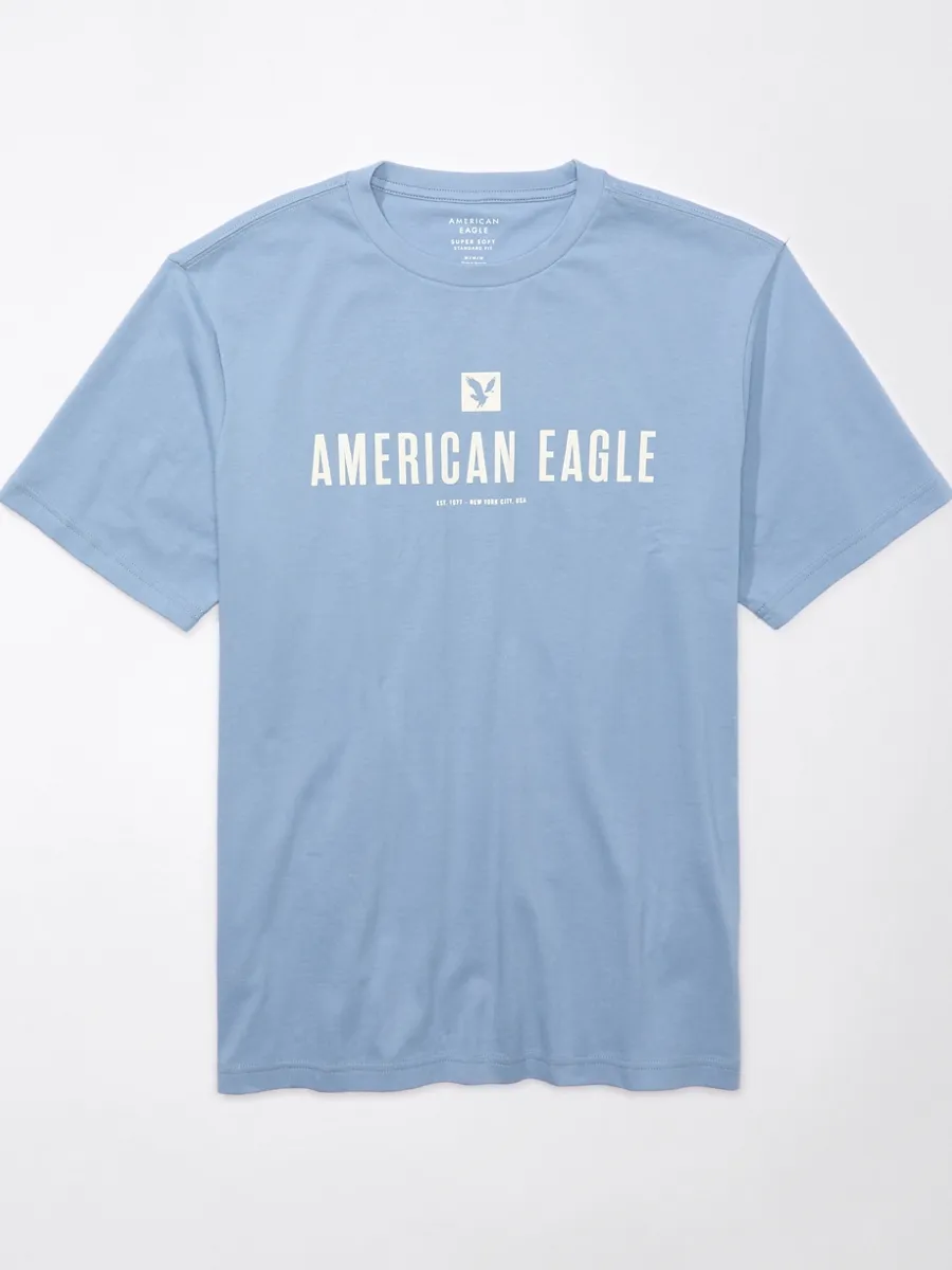 AMERICAN EAGLE MEN G SS CORE BRAND SET IN TEE- PC DYE + SERIOUSLY SOFT WASH 440 SOFT BLUE