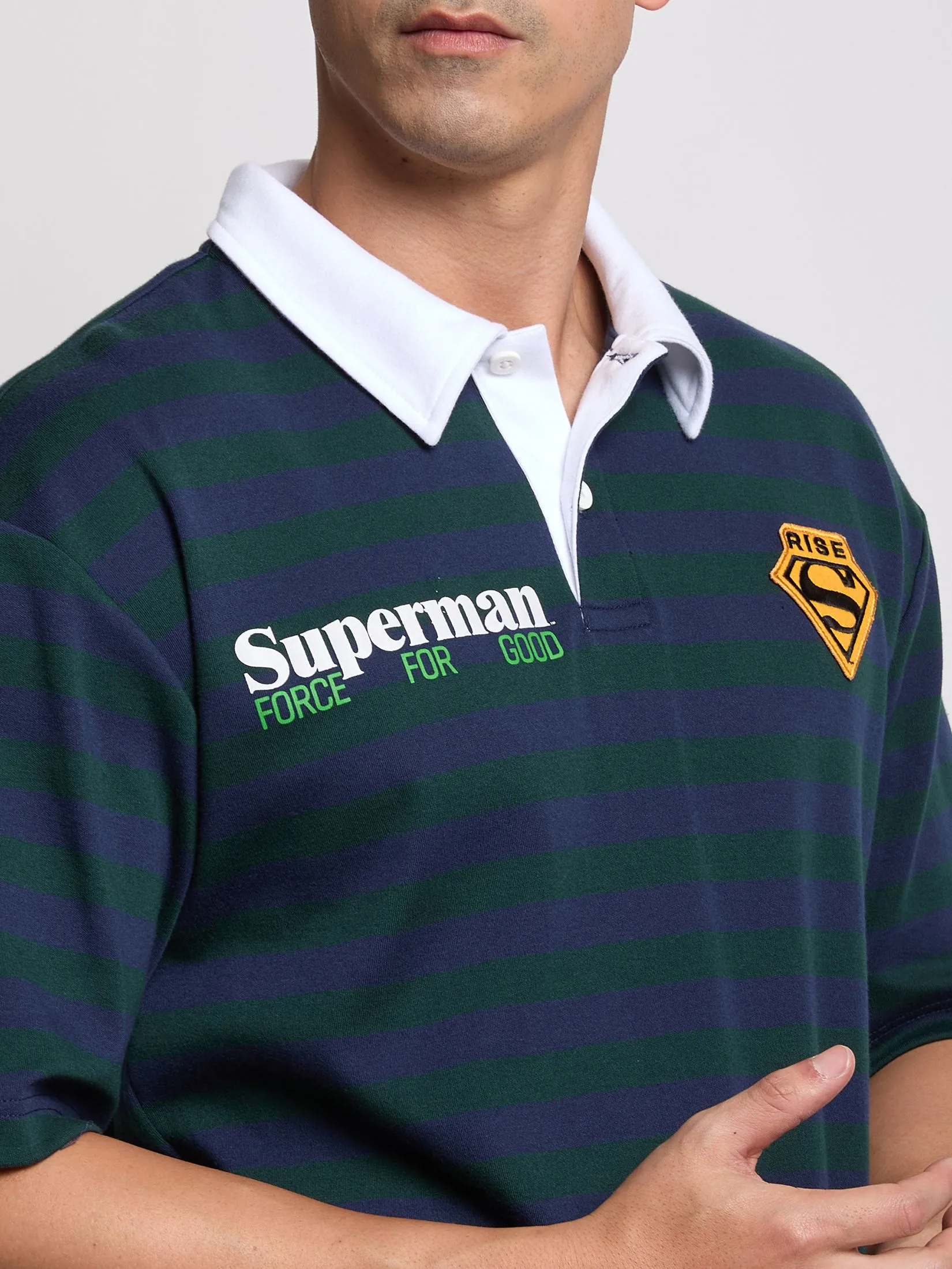 PACIFIC UNION Men Polo Shirt Stripe Superman Green