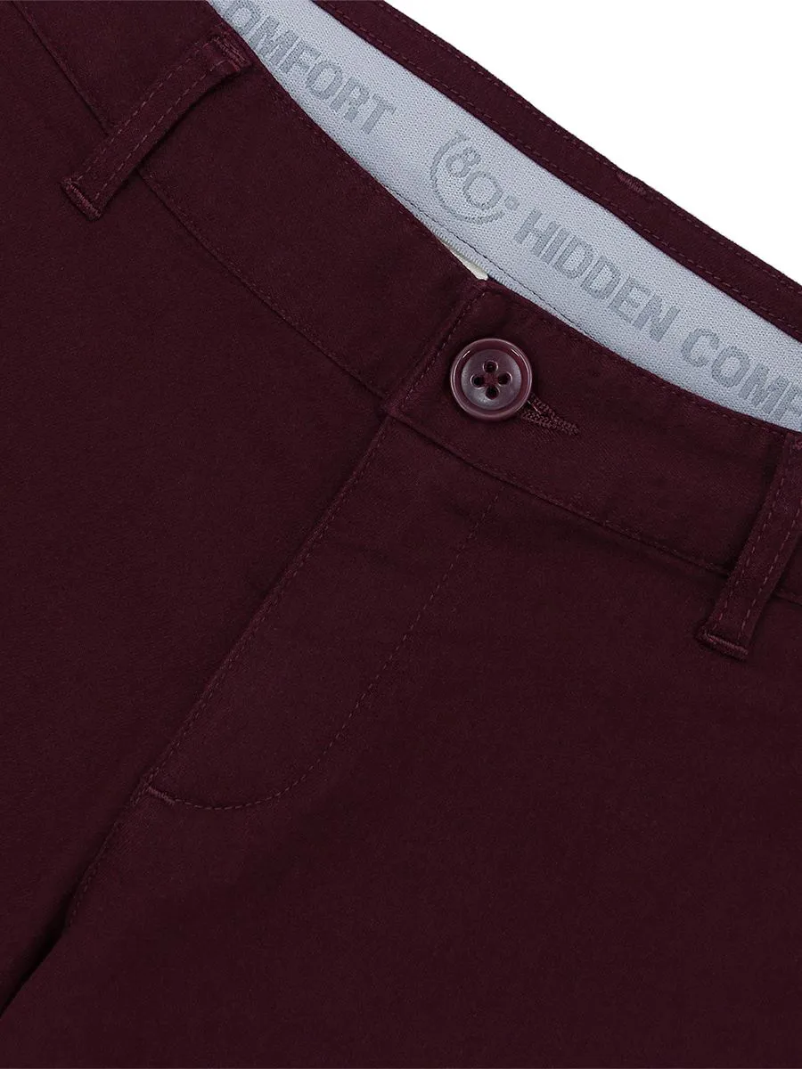 GIORDANO Women's Twill Mid-Rise Slim Fit Pocket Shorts (180 Elastic Waistband) Burgundy red