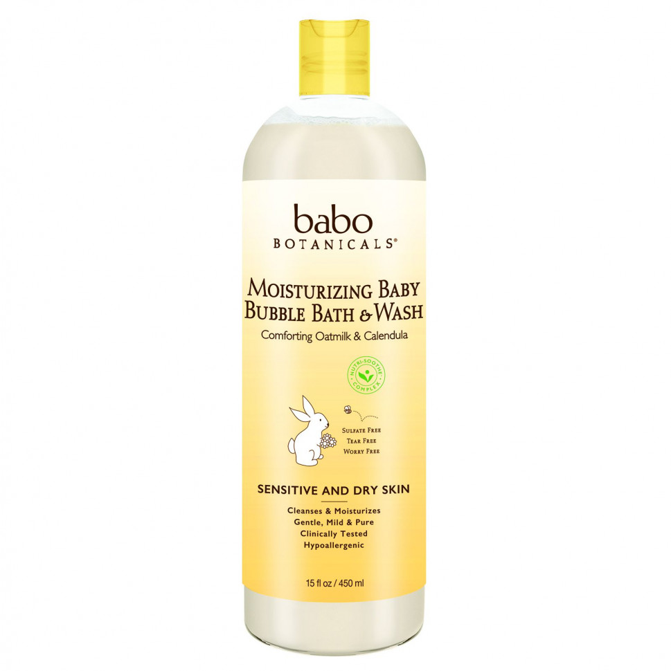 Babo Botanicals, Увлажняющее средство для умывания и ванной Baby Bubble Bath & Wash, календула с овсяным молоком, 15 ж. унц. (450 мл)