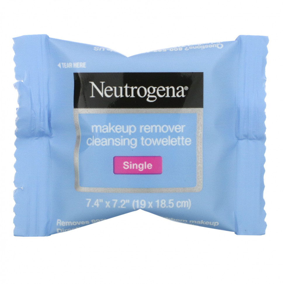 Neutrogena, очищающие салфетки для снятия макияжа, одиночные, 20 влажных салфеток