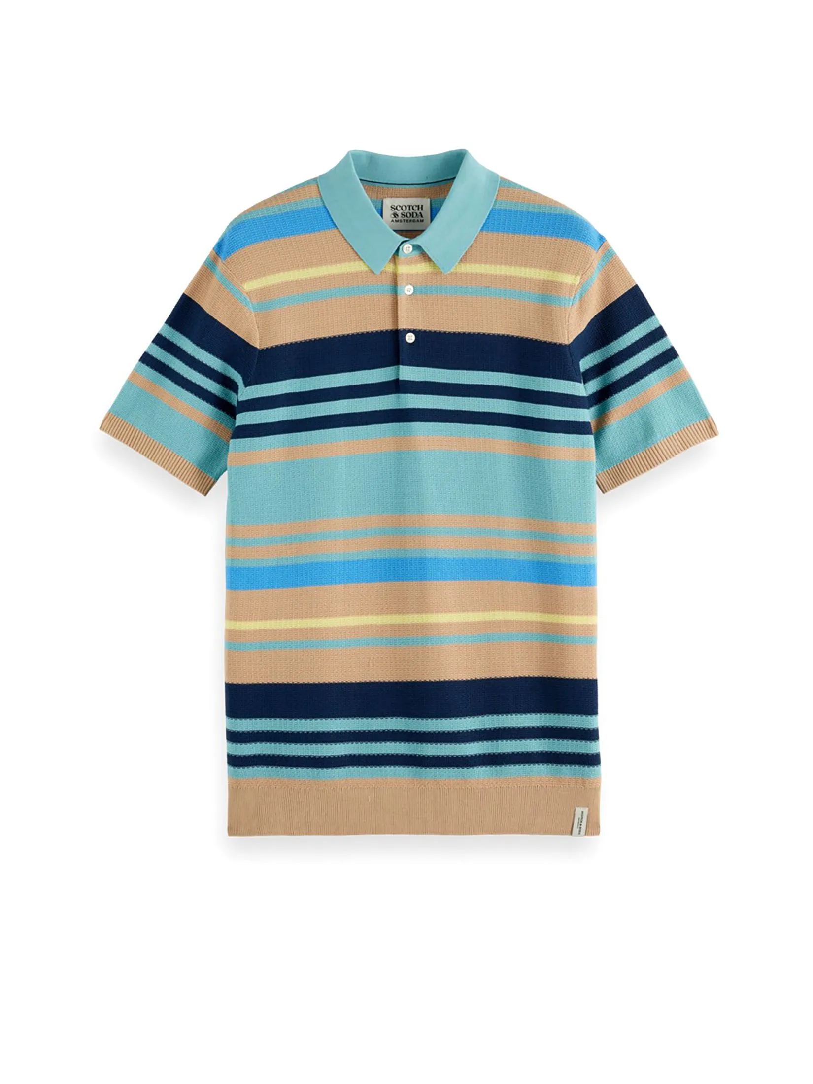 SCOTCH&SODA Men Polo Structured Knitted Regular Fit Soft Camel Multi Stripes