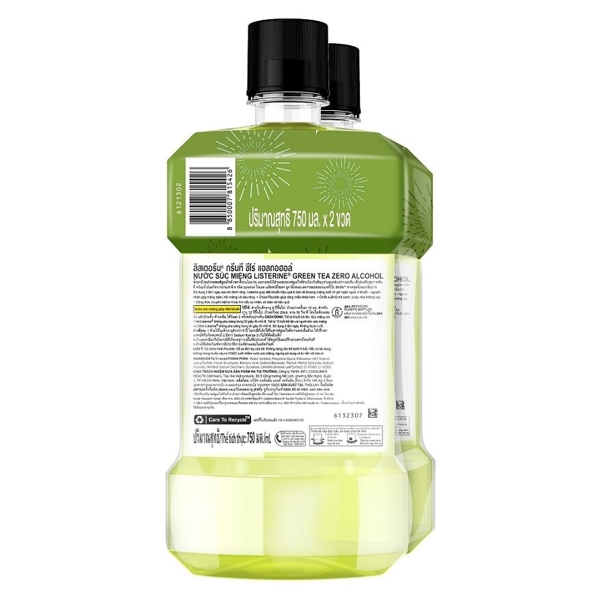 Listerine Mouthwash Green Tea Zero Alcohol 750 Ml. Twin Pack