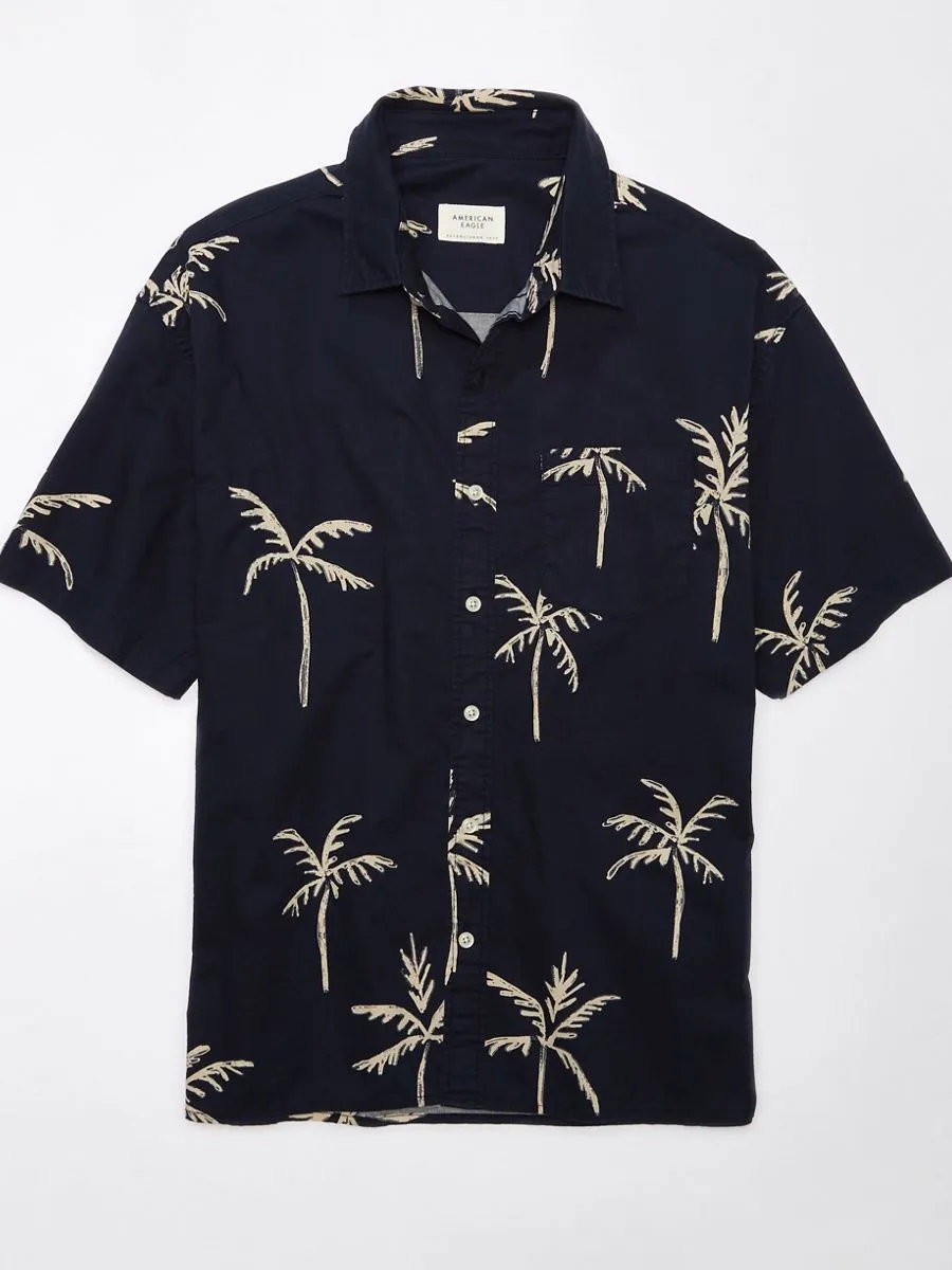 AMERICAN EAGLE MEN SIMU PALM SS OVERSIZED CSC 32S POPLIN BLEACH WASH 412 MONACO BLUE