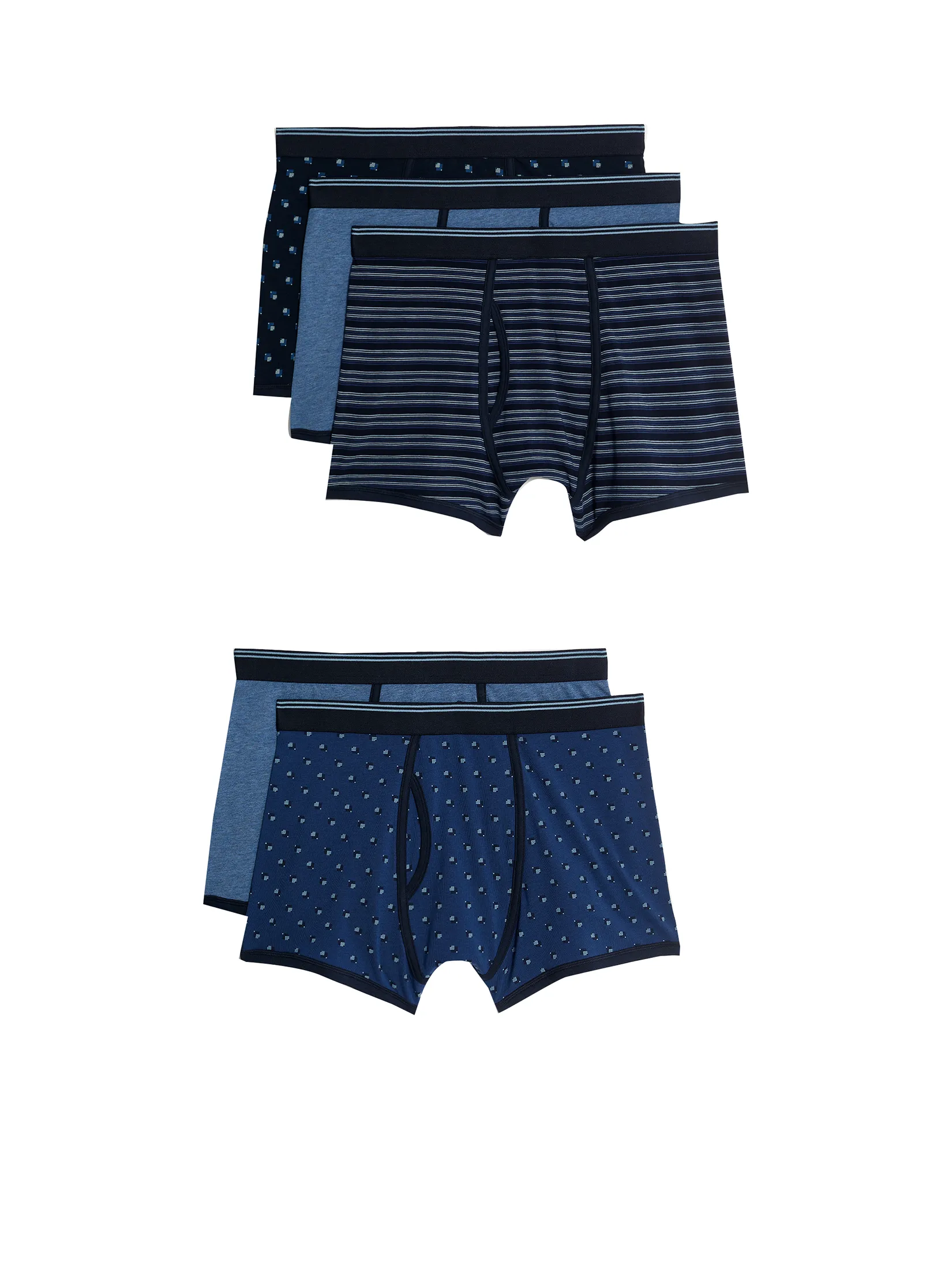 MARKS & SPENCER Men Trunks Underwear 5 pack Cotton Rich Cool & Fresh E4_Blue Mix