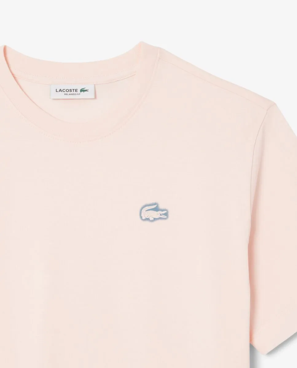 LACOSTE Crocodile Print Jersey T-Shirt Pink