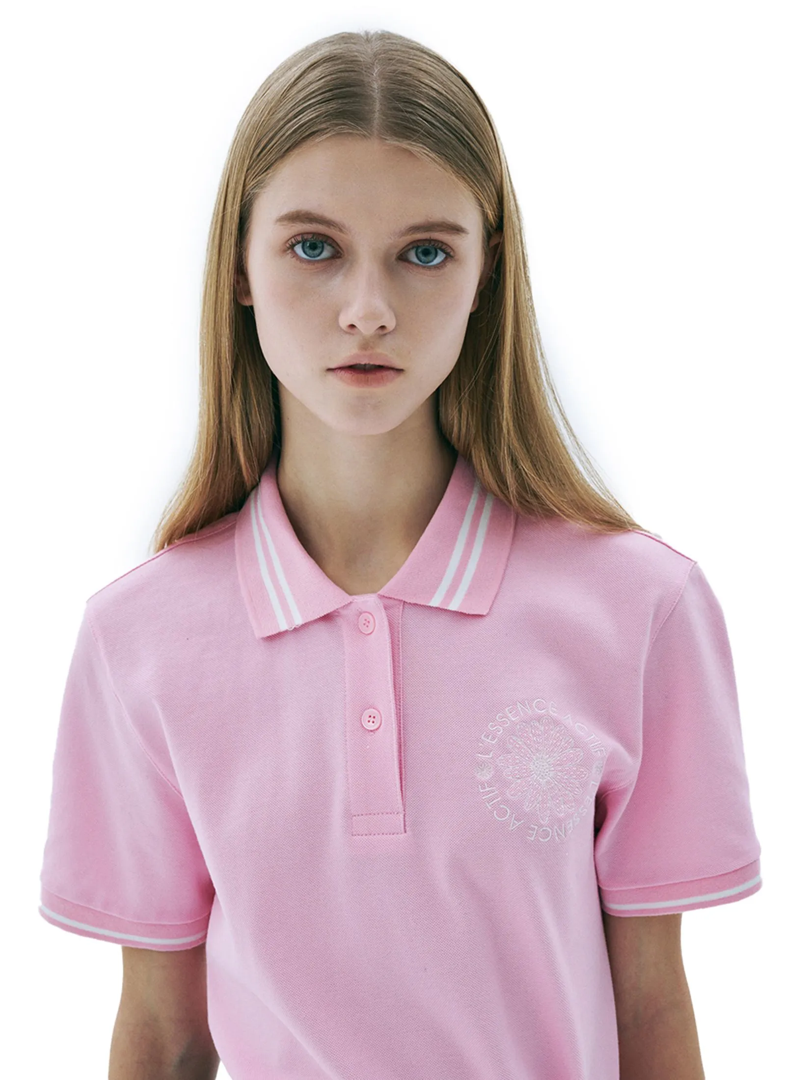 MARDI MERCREDI ACTIF Piquet T-Shirt Emblem Needlework Pink Ivory F