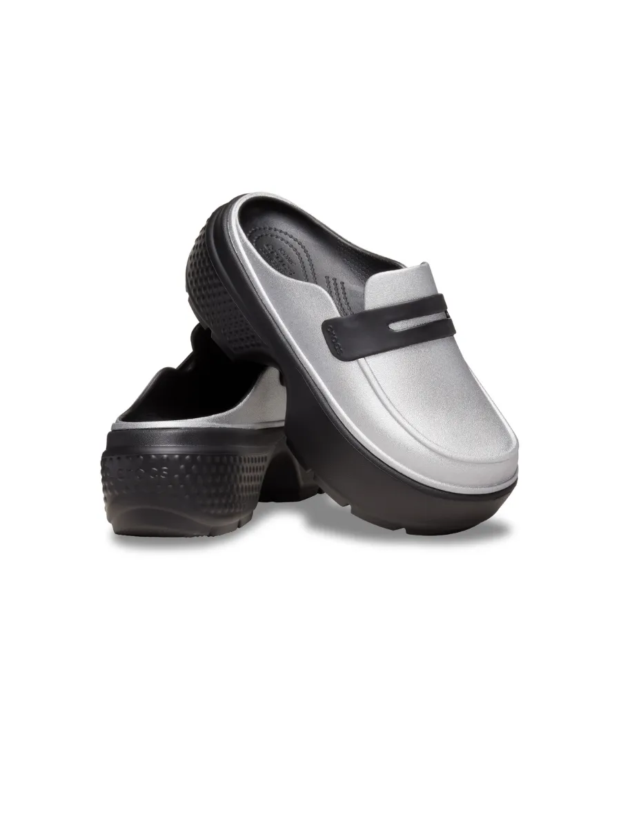 CROCS UNISEX STOMP METALLIC LOAFER  CLOG - SILVER/BLACK