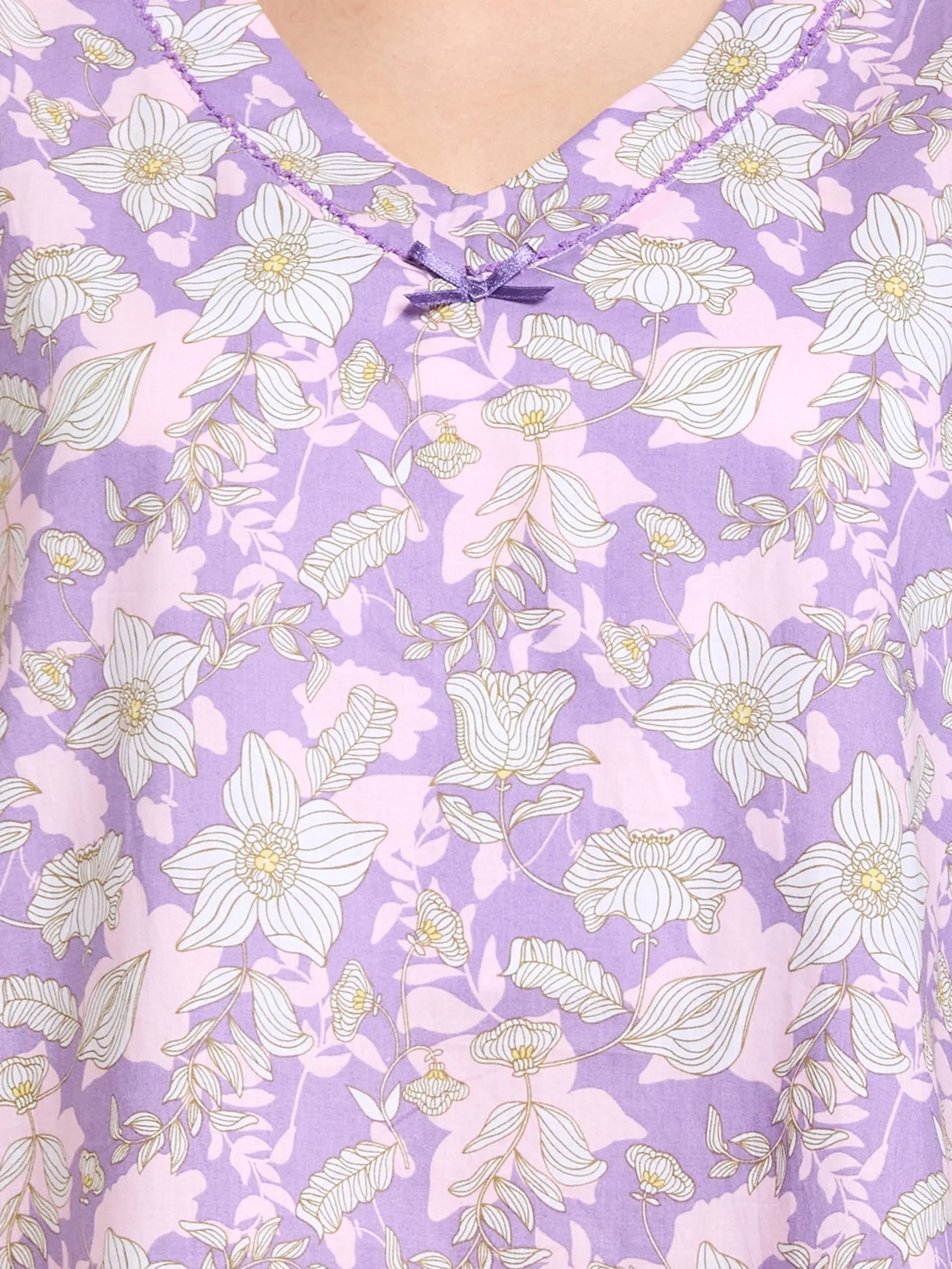 CLAUDIA'S ROMANCE Women Pyjamas Dress Short Sleeves V-Neck Print Violet