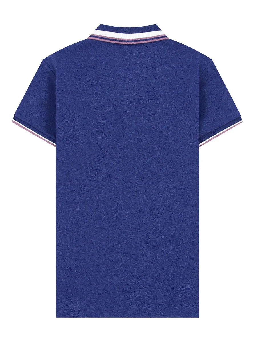 GIORDANO Women's Signature Pique Embroidery Solid Polo Melange Key Largo Blue