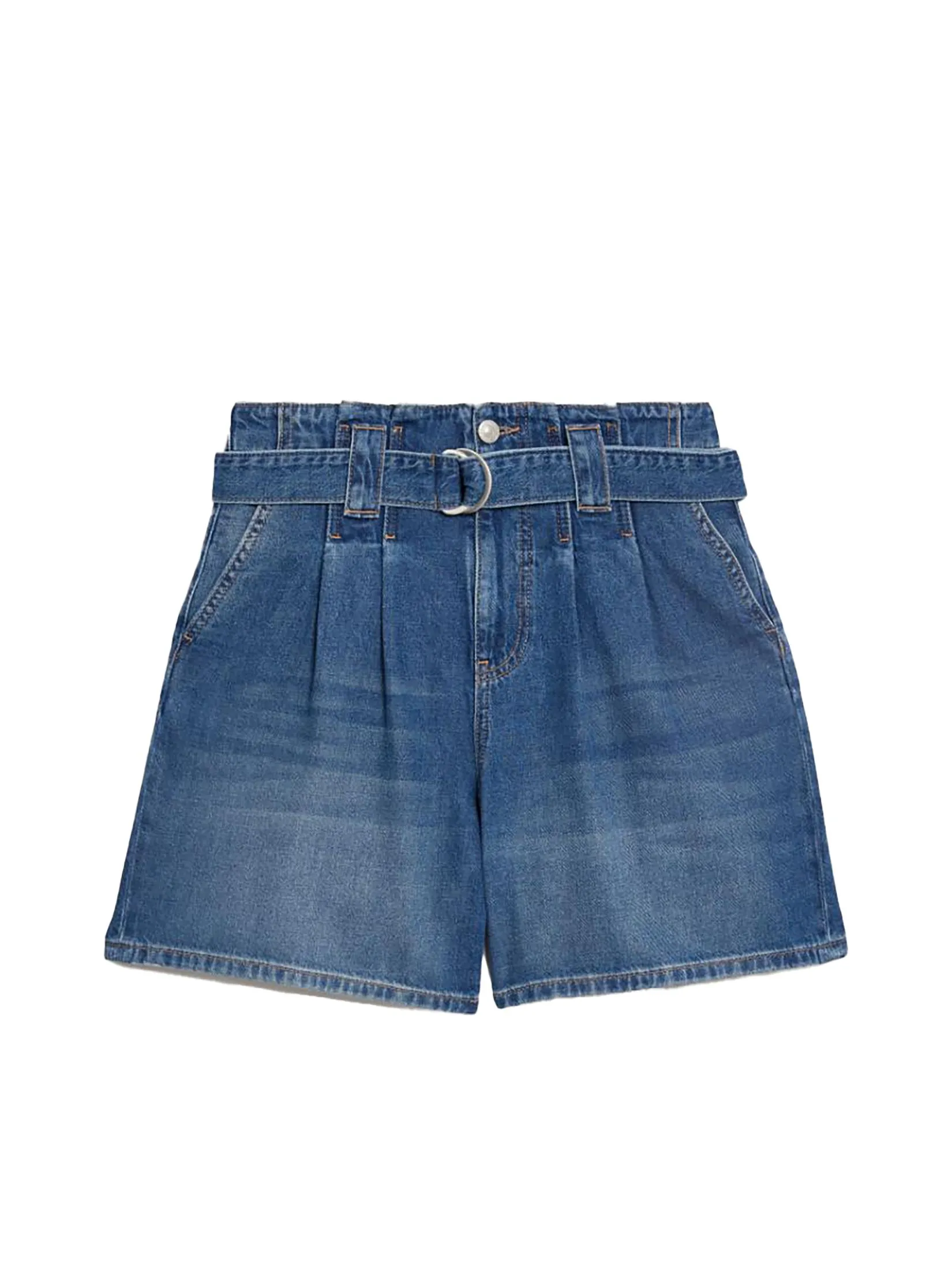 MARKS & SPENCER Women Shorts Denim Pleat Front Belted Medium Indigo