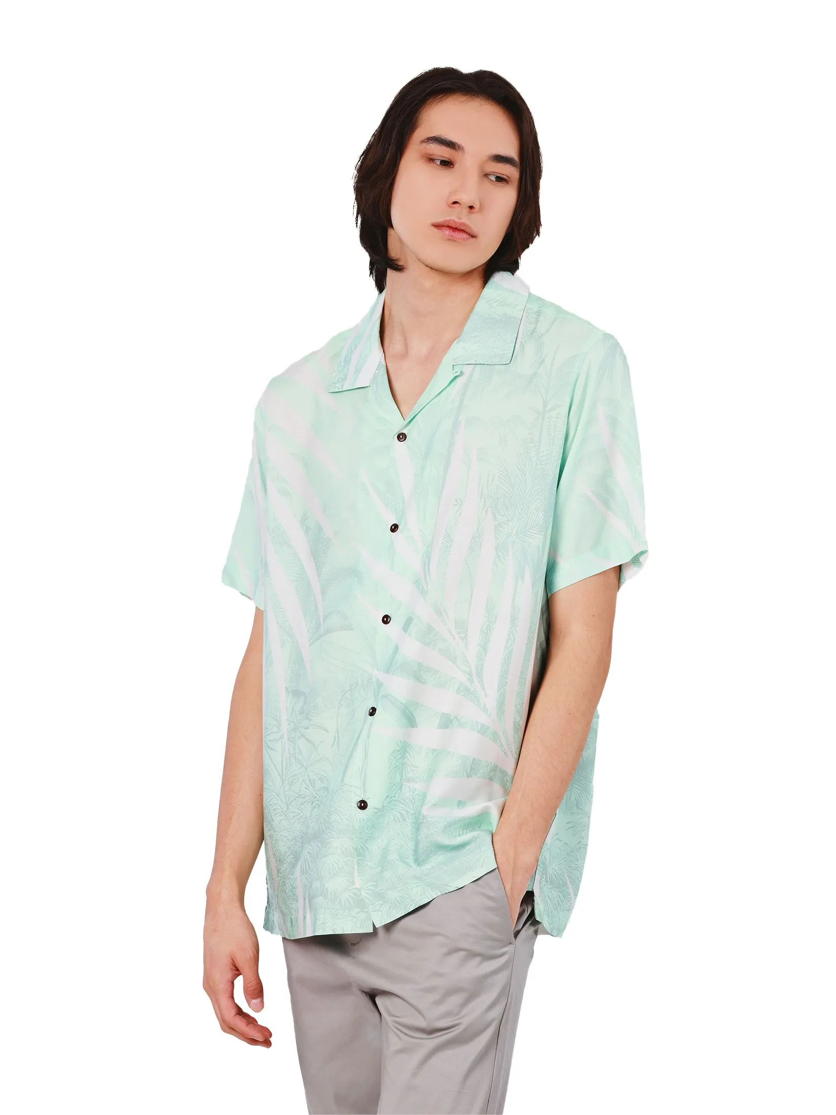 JOHN HENRY Men's Short Sleeves Hawaii Shirts (Relaxed Fit) DENIM Green