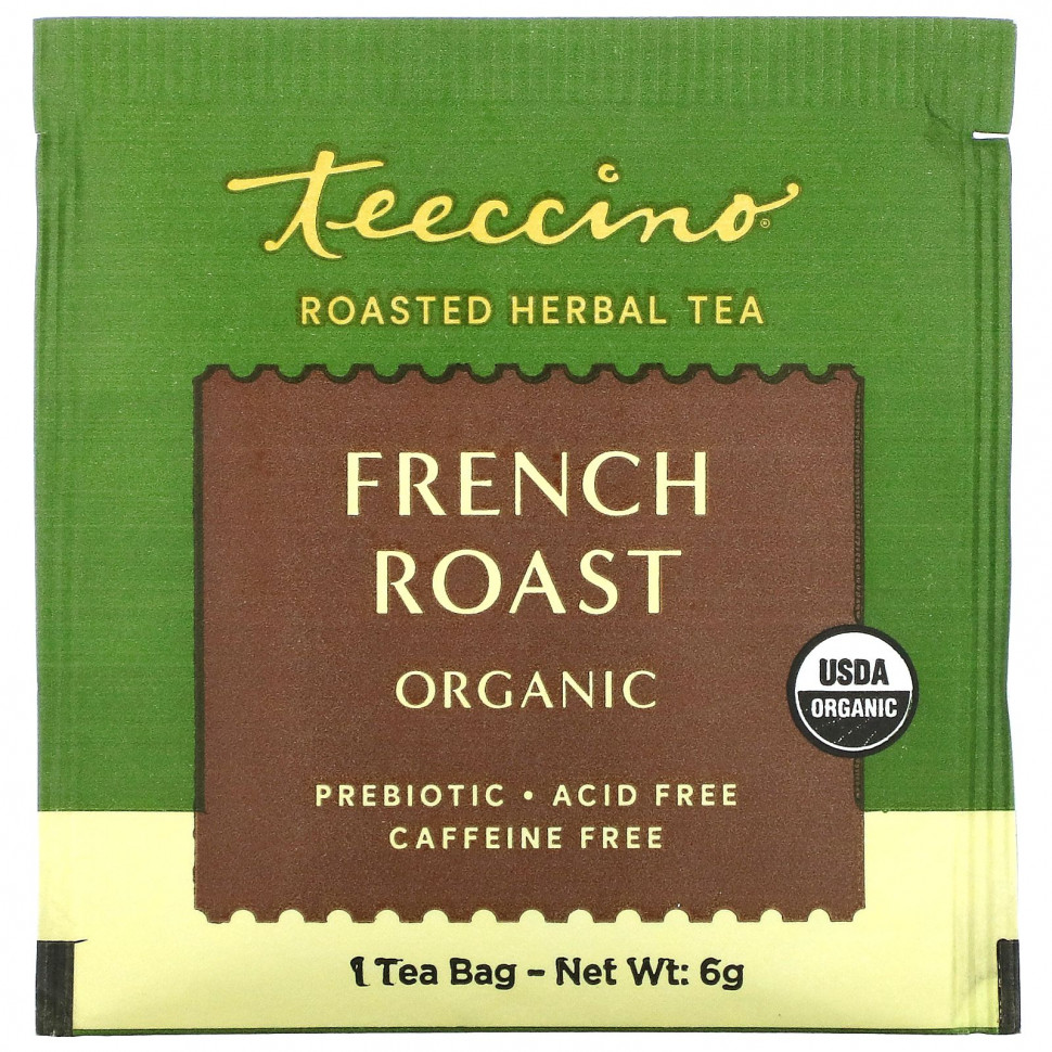 Teeccino, органический чай из обжаренных трав, французская обжарка, без кофеина, 25 чайных пакетиков, 150 г (5,3 унции)