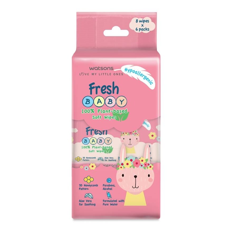 Watsons Fresh Baby 100 Eco-Friendly Soft Wipes 8s x 6packs.